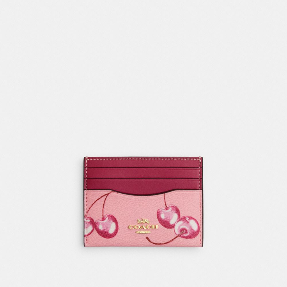 Slim Id Card Case With Cherry Print - CR840 - Im/Flower Pink/Bright Violet