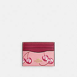 COACH CR840 Slim Id Card Case With Cherry Print IM/FLOWER PINK/BRIGHT VIOLET