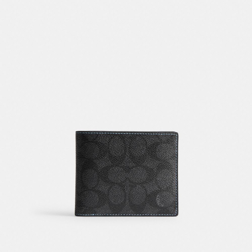COACH CR851 3 In 1 Wallet In Signature Canvas CHARCOAL/BLUEBERRY