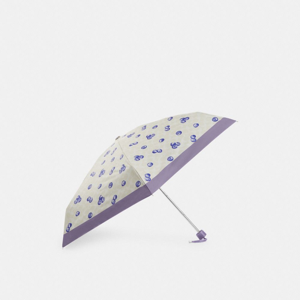 COACH CR908 Mini Umbrella In Signature Blueberry Print SILVER/CHALK/LIGHT VIOLET