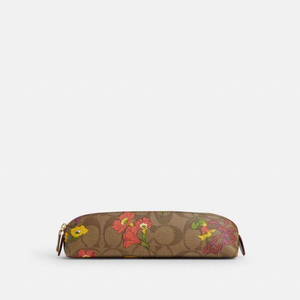 COACH CR910 Pencil Case In Signature Canvas With Floral Print GOLD/KHAKI MULTI