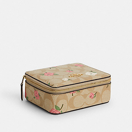 COACH CR920 Large Jewelry Box In Signature Canvas With Floral Print Gold/Light-Khaki-Chalk-Multi