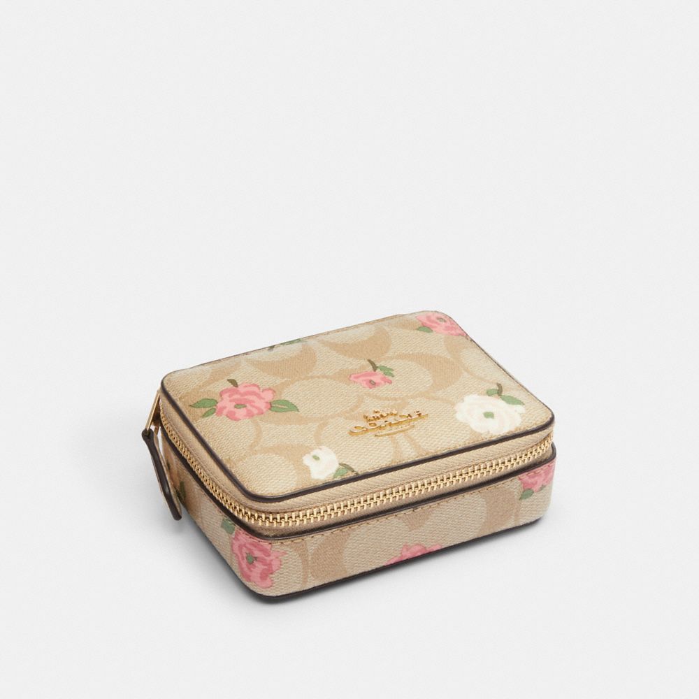 Weekly Pill Box In Signature Canvas With Floral Print - CR921 - Gold/Light Khaki Chalk Multi