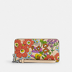Long Zip Around Wallet With Floral Print - CR930 - Silver/Ivory Multi