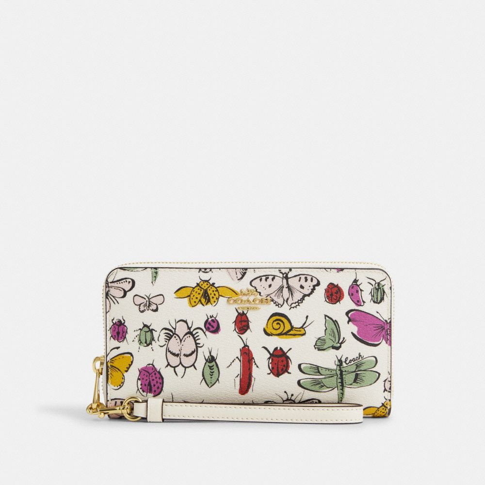 COACH CR931 Long Zip Around Wallet With Creature Print Gold/Chalk Multi