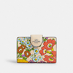 Medium Corner Zip Wallet With Floral Print - CR934 - Silver/Ivory Multi