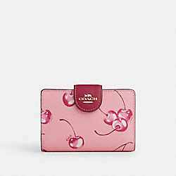 Medium Corner Zip Wallet With Cherry Print - CR938 - Im/Flower Pink/Bright Violet
