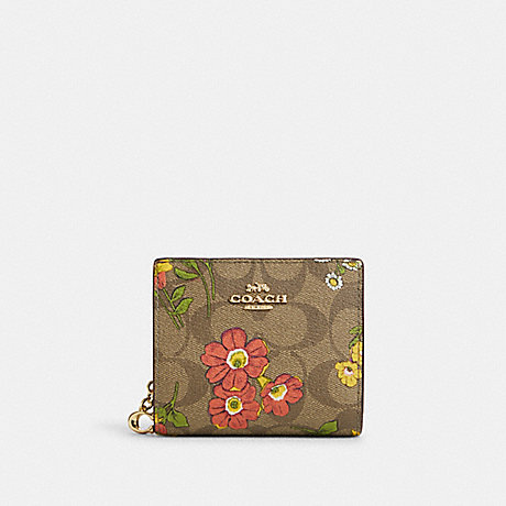 COACH CR939 Snap Wallet In Signature Canvas With Floral Print Gold/Khaki-Multi