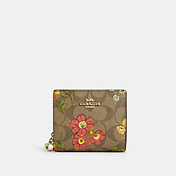 COACH CR939 Snap Wallet In Signature Canvas With Floral Print GOLD/KHAKI MULTI