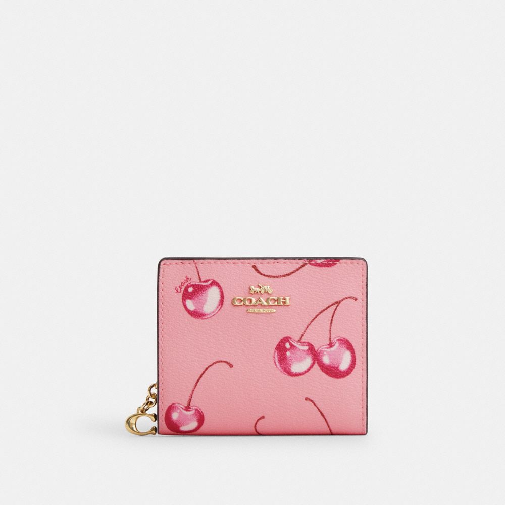COACH CR940 Snap Wallet With Cherry Print IM/FLOWER PINK/BRIGHT VIOLET