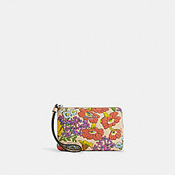 Corner Zip Wristlet With Floral Print - CR946 - Silver/Ivory Multi