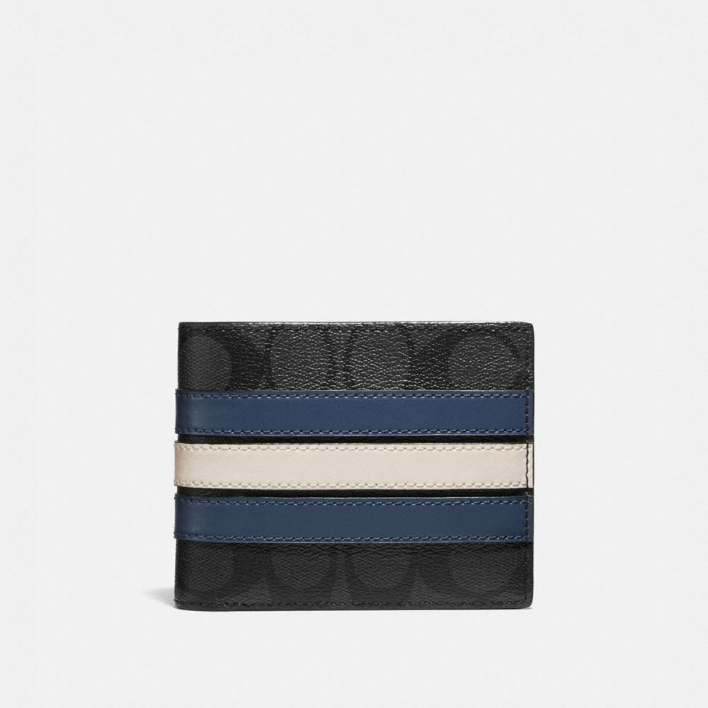 COACH CR958 3 In 1 Wallet In Signature Canvas With Varsity Stripe CHARCOAL/DENIM/CHALK