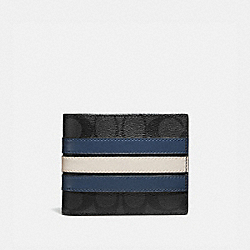 3 In 1 Wallet In Signature Canvas With Varsity Stripe - CR958 - Charcoal/Denim/Chalk