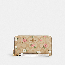 Long Zip Around Wallet In Signature Canvas With Floral Print - CR966 - Gold/Light Khaki Chalk Multi