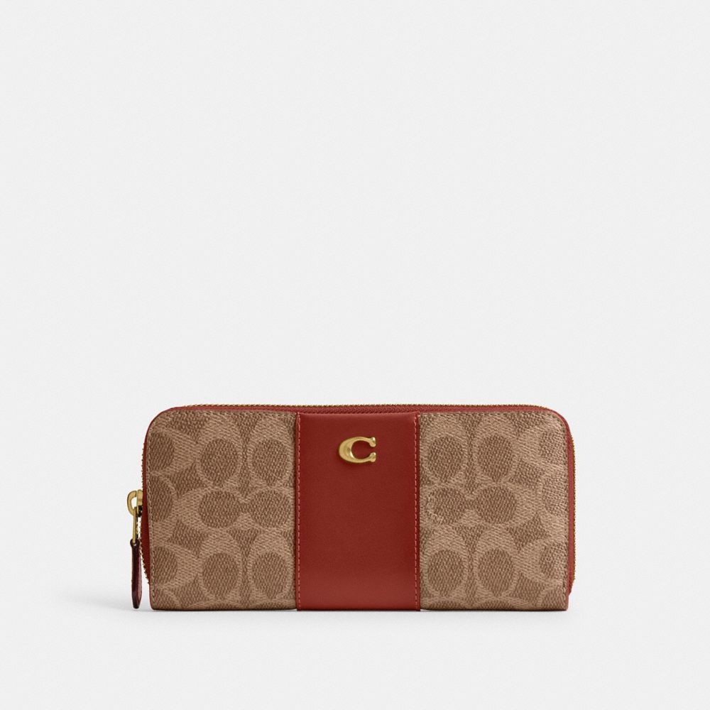 Essential Slim Accordion Zip Wallet In Signature Canvas - CS031 - Brass/Tan/Rust