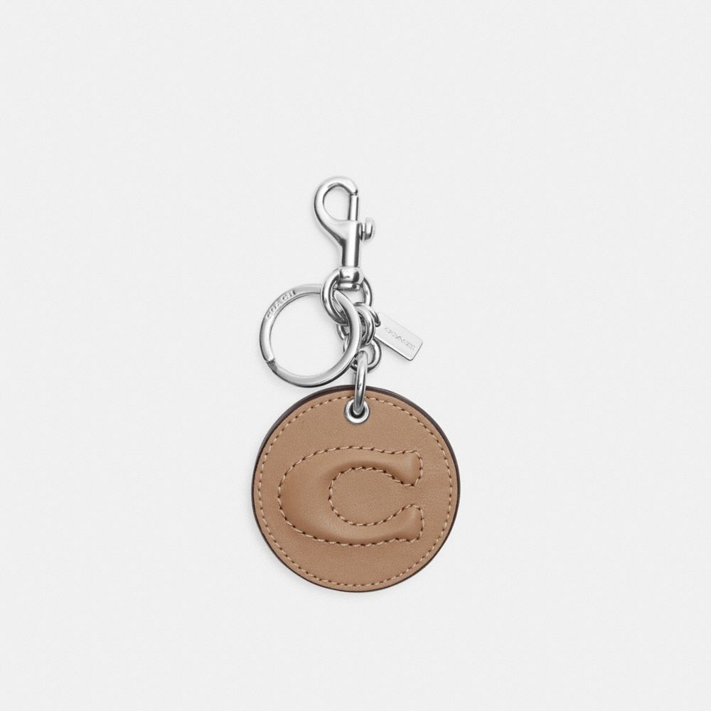 Mirror Bag Charm With Signature - CS060 - Silver/Taupe