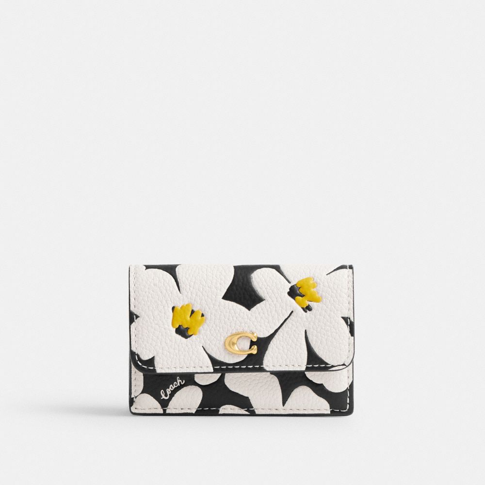 COACH CS124 Essential Mini Trifold Wallet With Floral Print BRASS/CHALK MULTI