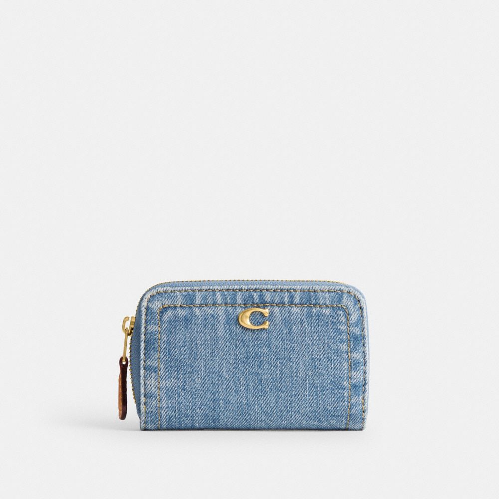 丹寧面料基本款小型拉鍊卡夾