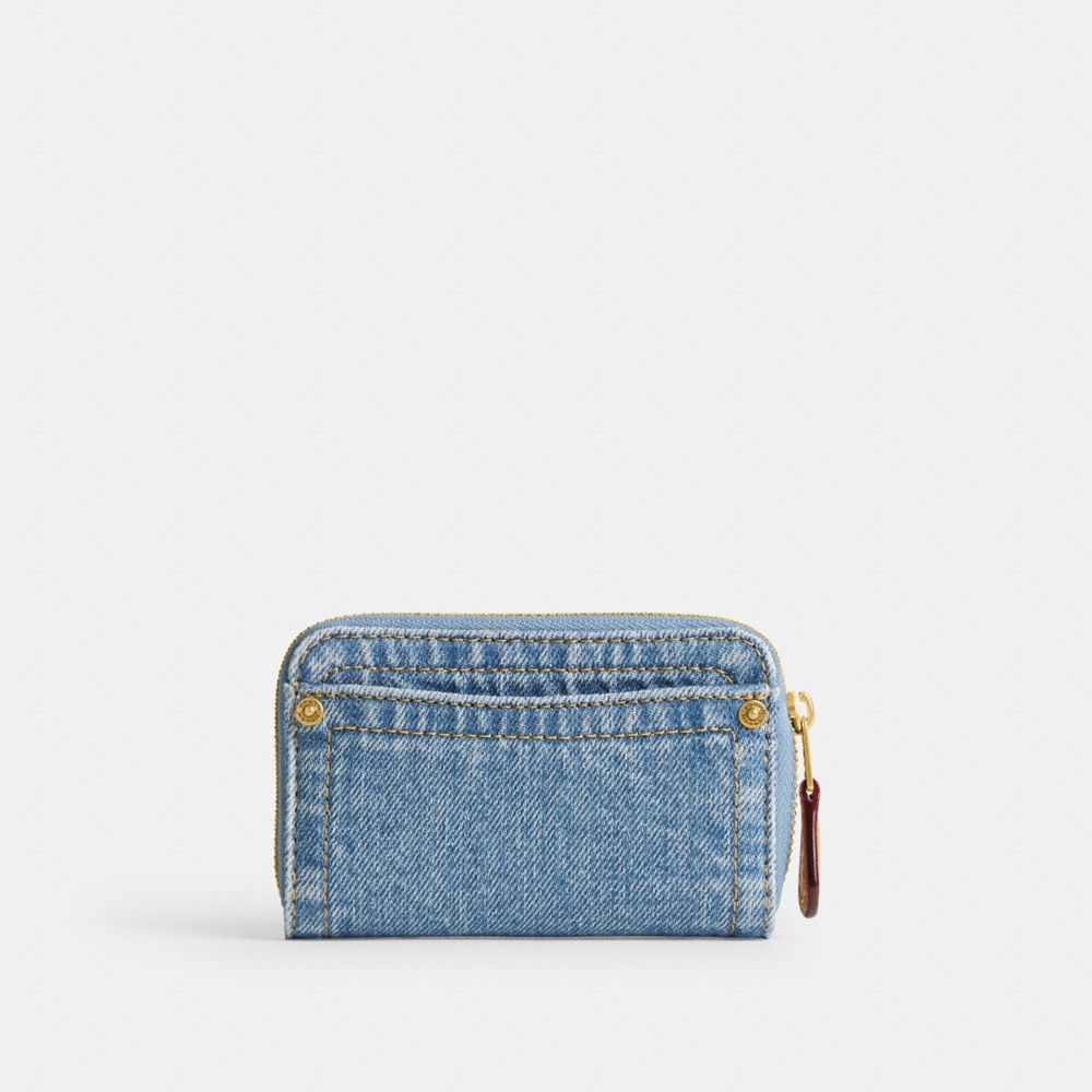 丹寧面料基本款小型拉鍊卡夾