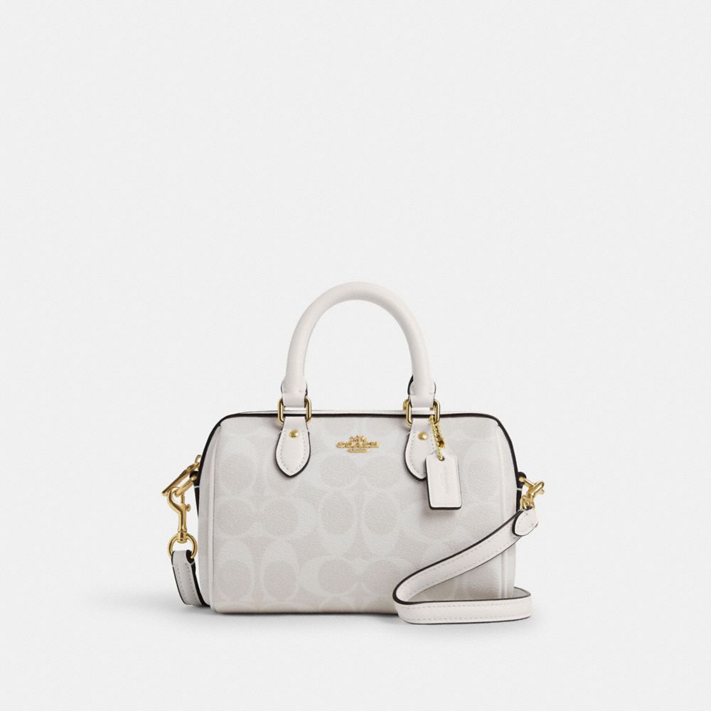 COACH CS183 Mini Rowan Crossbody In Signature Canvas Gold/Chalk/Glacierwhite