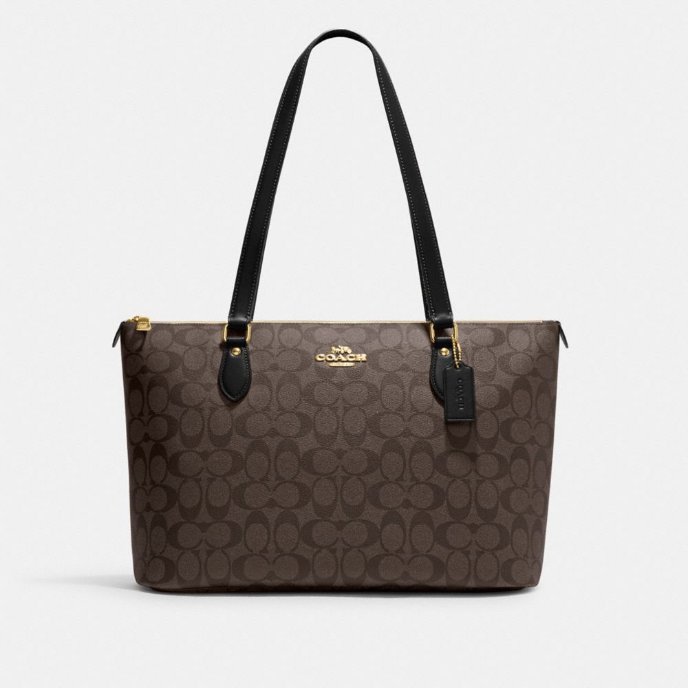 COACH CS187 Gallery Tote Bag In Signature Canvas Gold/Brown-Black