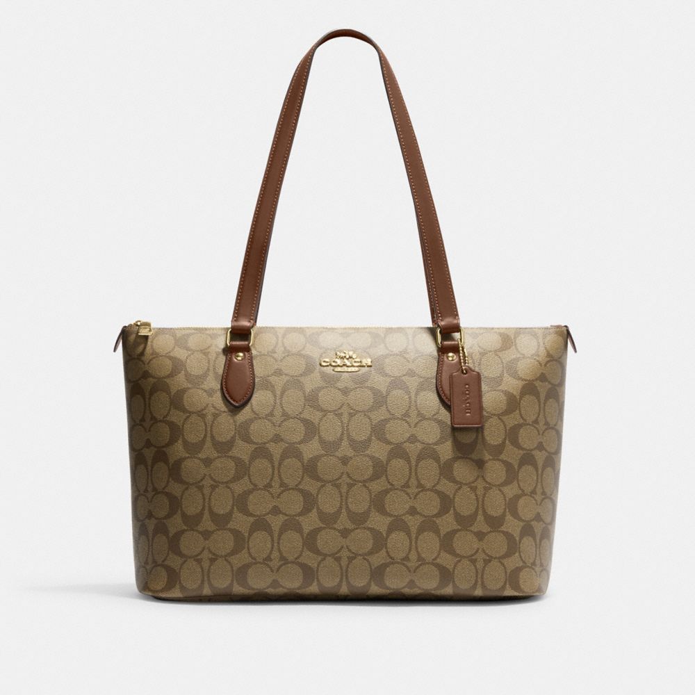 COACH CS187 Gallery Tote Bag In Signature Canvas GOLD/KHAKI SADDLE 2