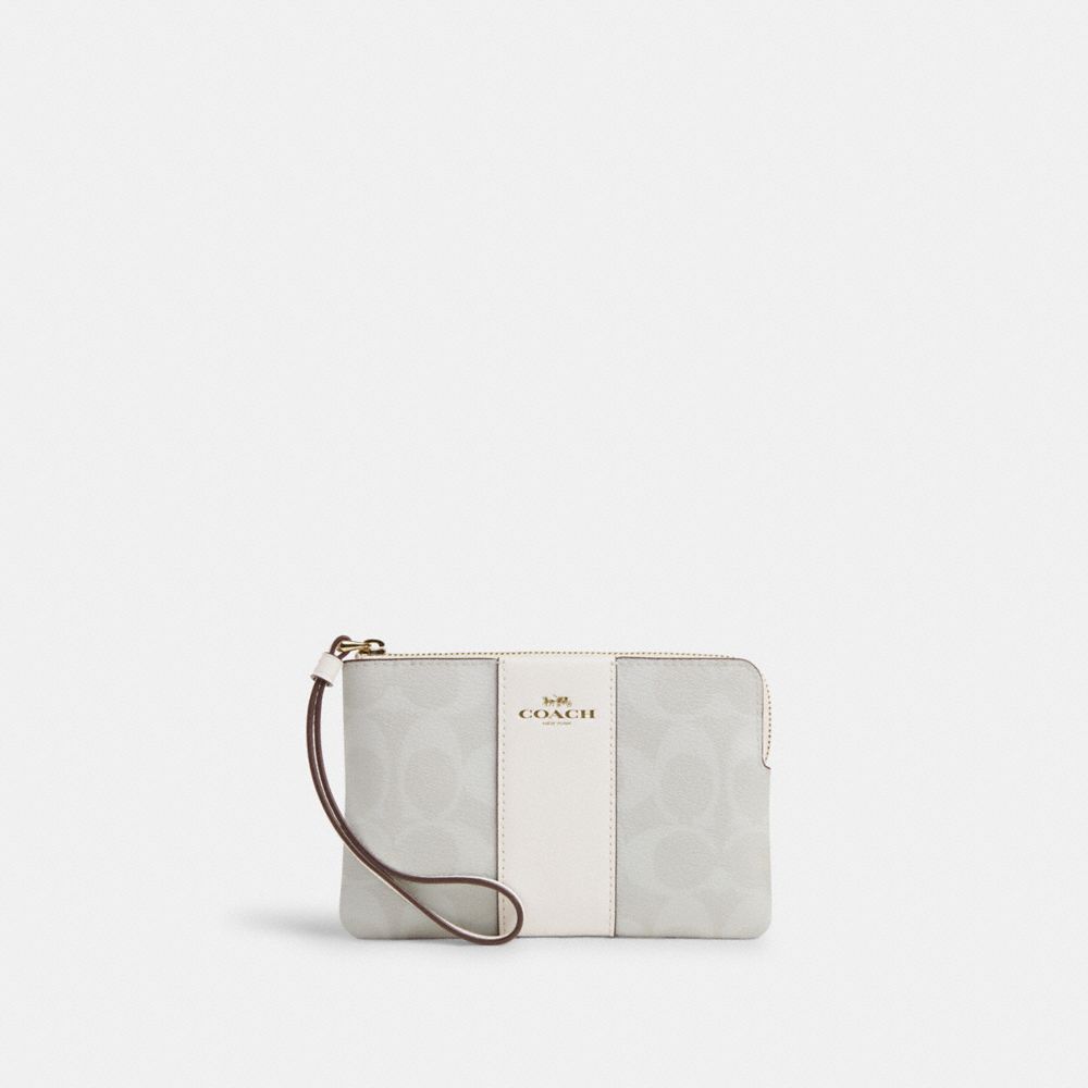 Corner Zip Wristlet In Signature Canvas - CS602 - Gold/Chalk/Glacierwhite