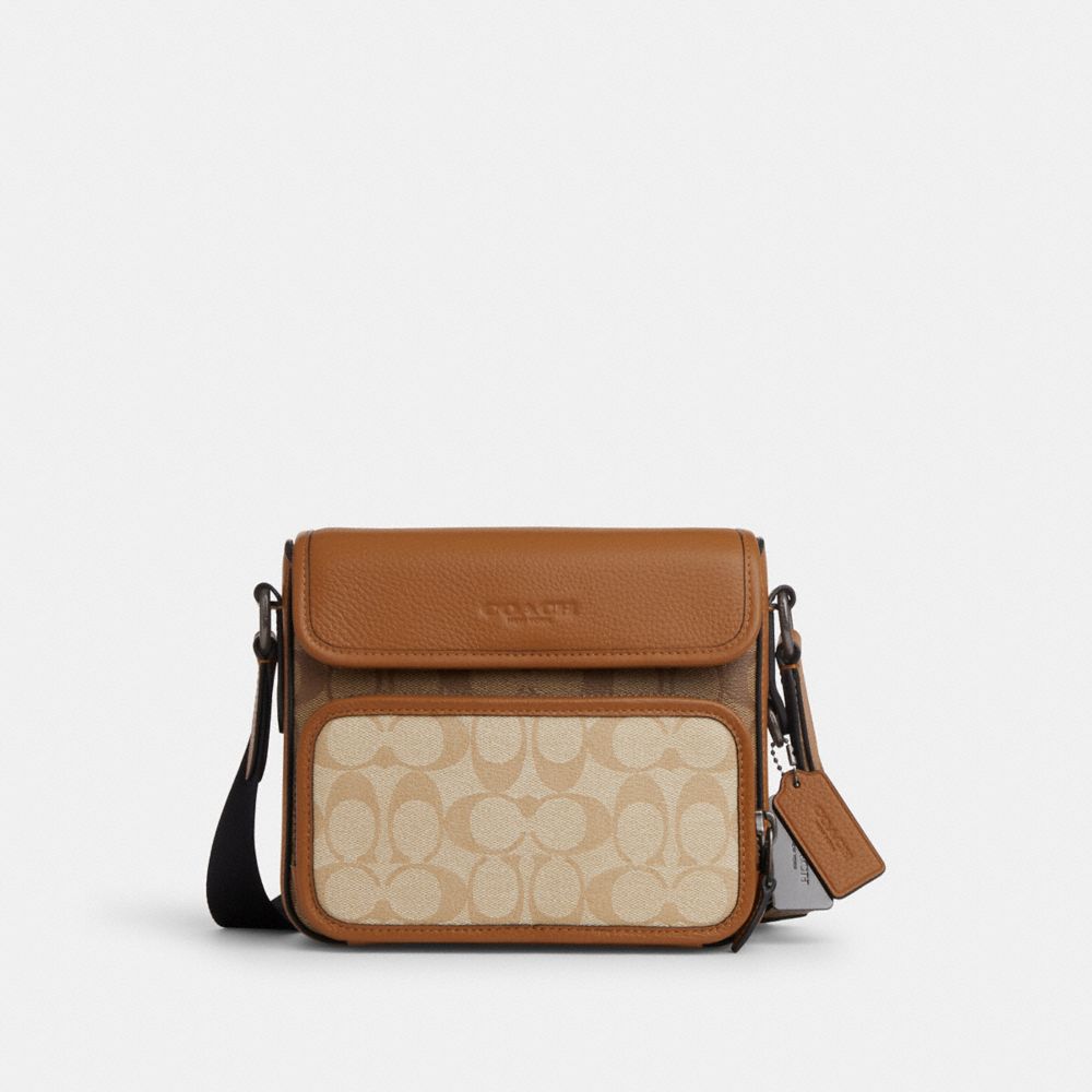 COACH CS604 Sullivan Flap Crossbody Bag In Colorblock Signature Canvas GUNMETAL/LIGHT SADDLE MULTI