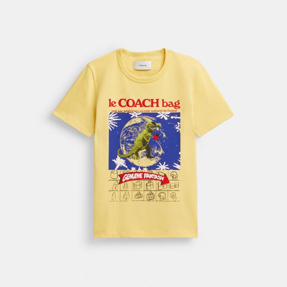COACH&reg;,90's T-Shirt In Organic Cotton,Organic Cotton,T Shirt,No Embellishment,Casual,Yellow,Front View