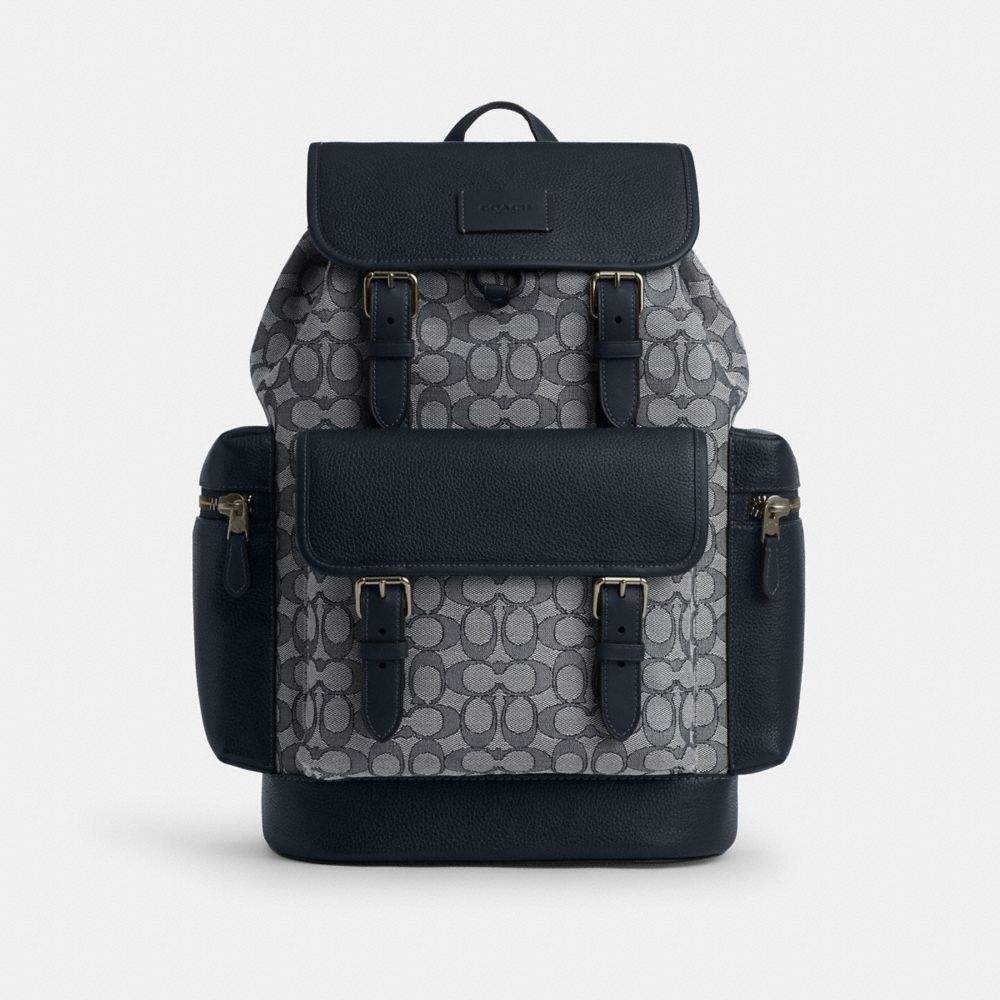Sprint Backpack In Signature Jacquard - CT016 - Black Antique Nickel/Navy/Midnight