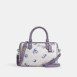 Rowan Satchel Bag In Signature Canvas With Blueberry Print - CT216 - Silver/Chalk/Light Violet