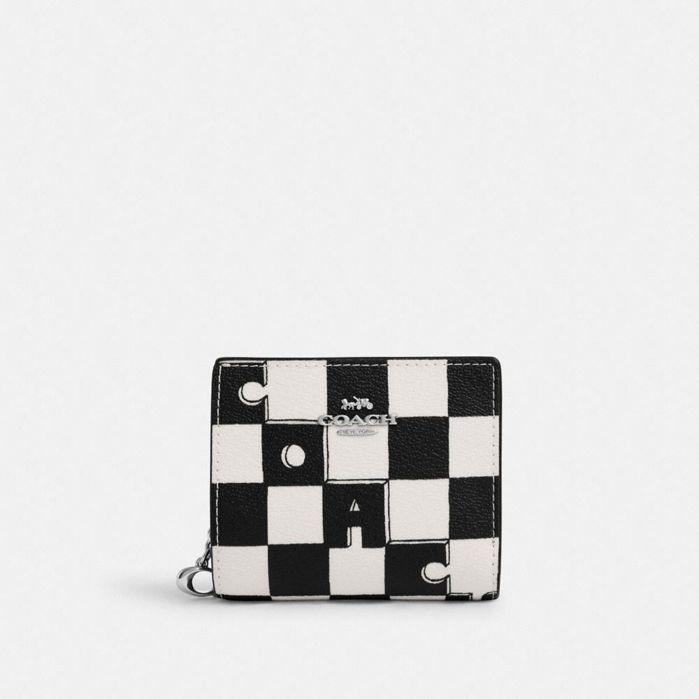 COACH CT217 Snap Wallet With Checkerboard Print SILVER/BLACK/CHALK