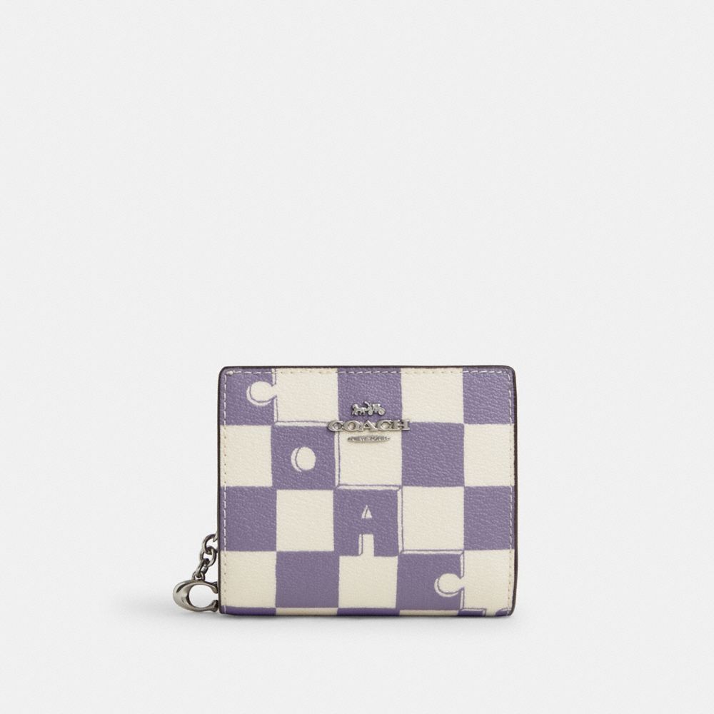 COACH CT217 Snap Wallet With Checkerboard Print SILVER/LIGHT VIOLET/CHALK