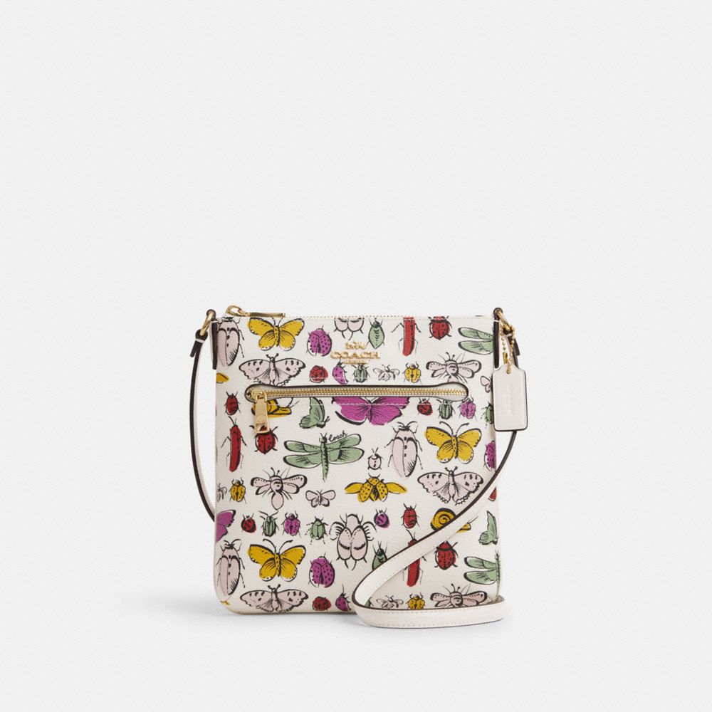 COACH CT258 Mini Rowan File Bag With Creature Print Gold/Chalk Multi