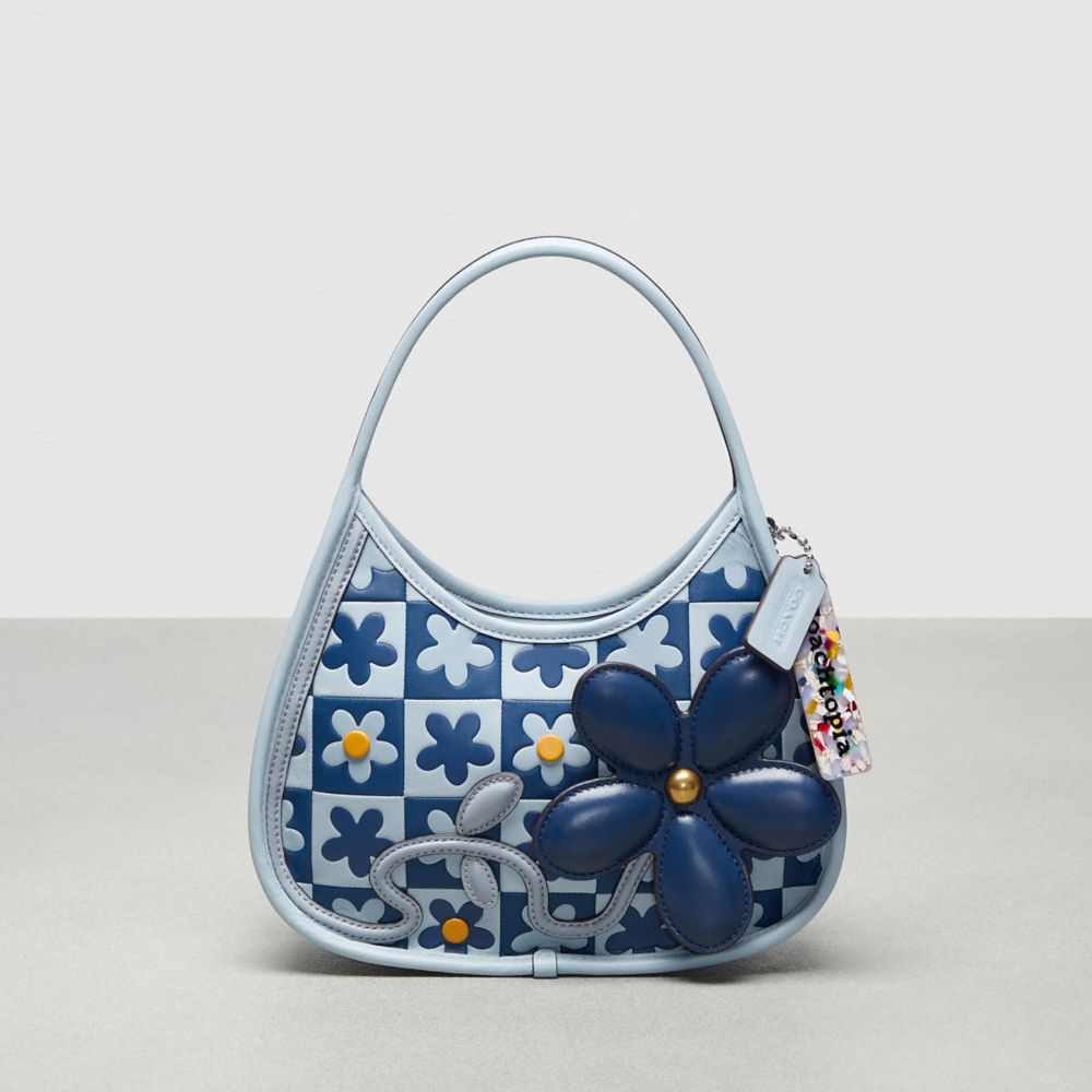 COACH CT276 Ergo Bag In Puffy Checkerboard Upcrafted Leather: Flower Print TRUE BLUE/ICE BLUE