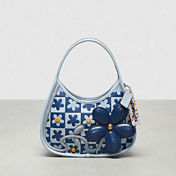 Ergo Bag In Puffy Checkerboard Upcrafted Leather: Flower Print - CT276 - True Blue/Ice Blue