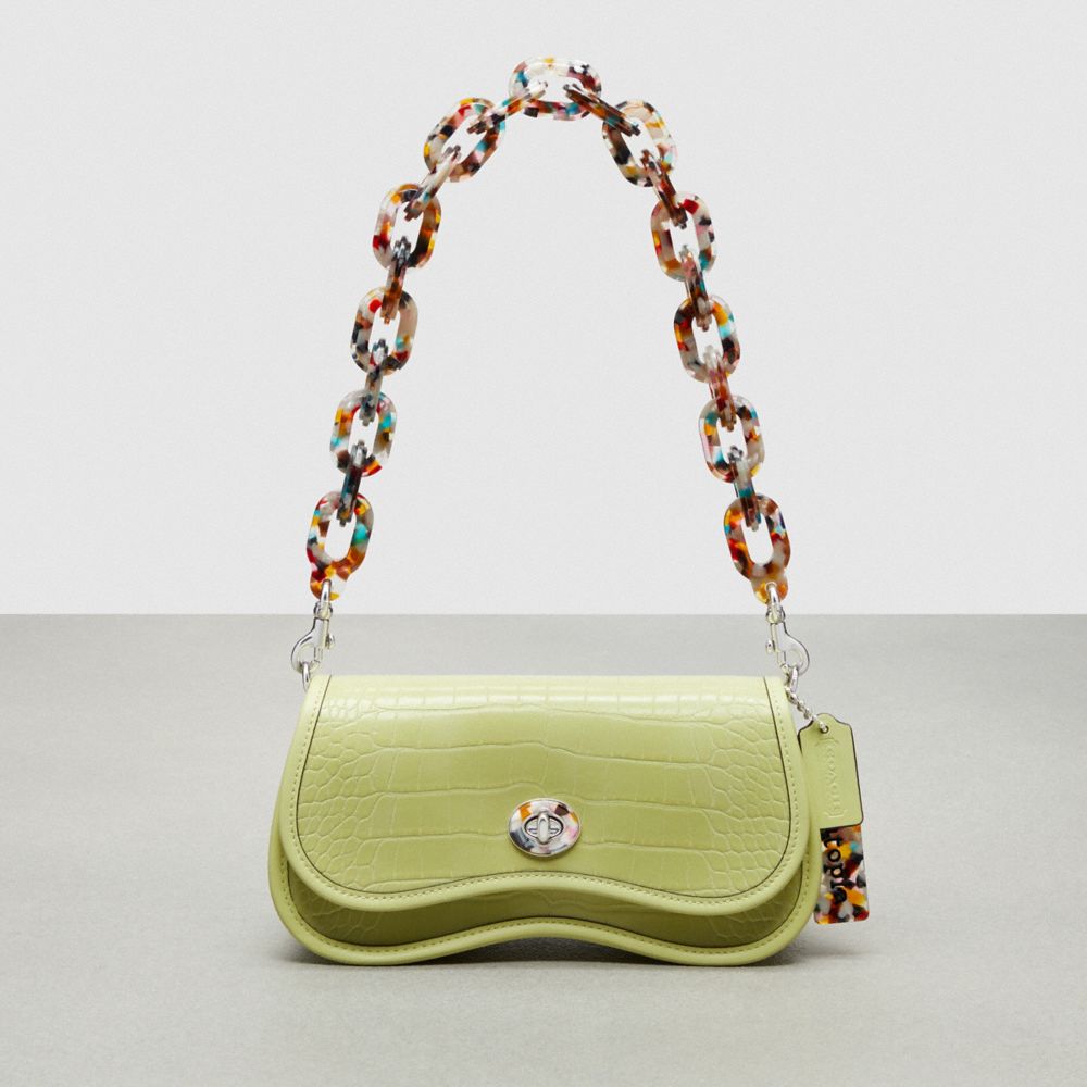 COACH CT279 Wavy Dinky Bag In Croc Embossed Coachtopia Leather PALE LIME