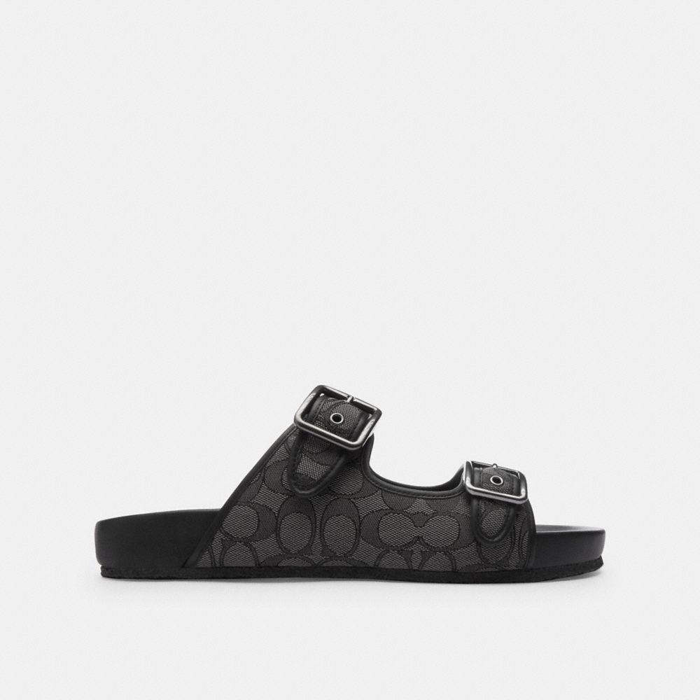 經典 SIGNATURE 緹花面料扣環繫帶涼鞋