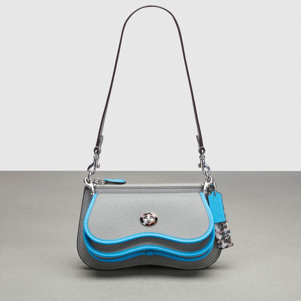 COACH CT381 Wavy Double Pouch Bag WASHED STEEL/SURF BLUE