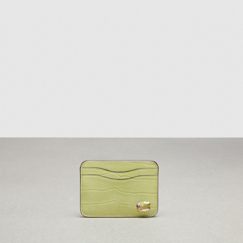 COACH CT386 Wavy Card Case In Croc Embossed Coachtopia Leather PALE LIME