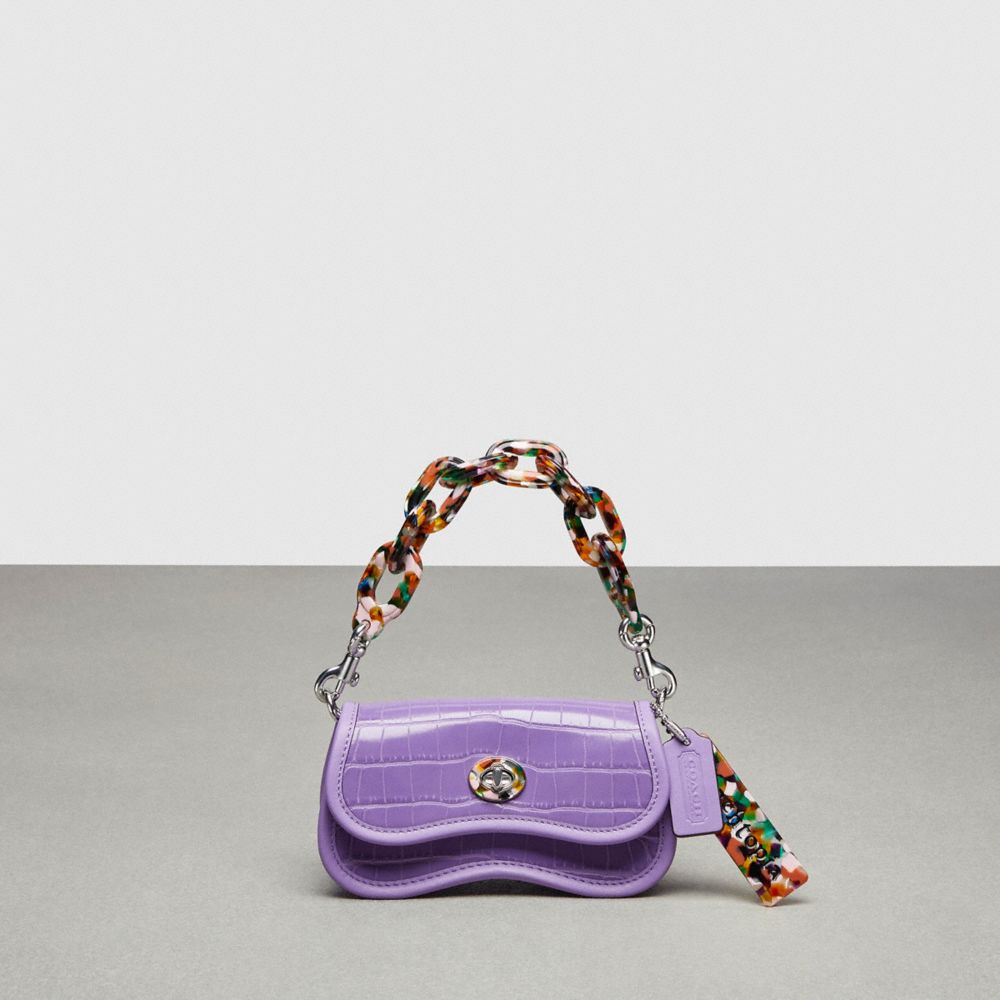 COACH CT391 Mini Wavy Dinky Bag With Crossbody Strap In Croc Embossed Coachtopia Leather IRIS