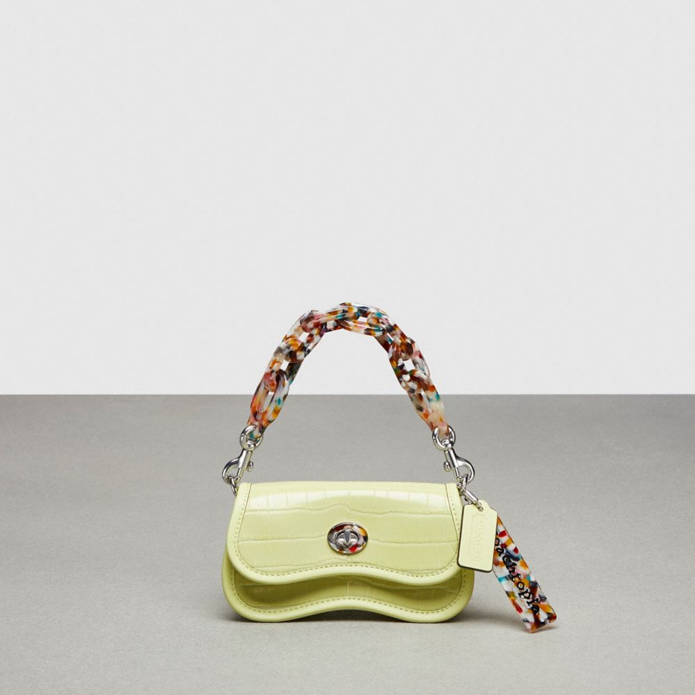 COACH CT391 Mini Wavy Dinky Bag With Crossbody Strap In Croc Embossed Coachtopia Leather PALE LIME
