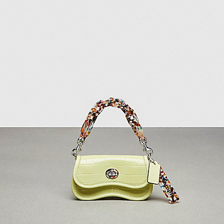 COACH CT391 Mini Wavy Dinky Bag With Crossbody Strap In Croc Embossed Coachtopia Leather Pale Lime