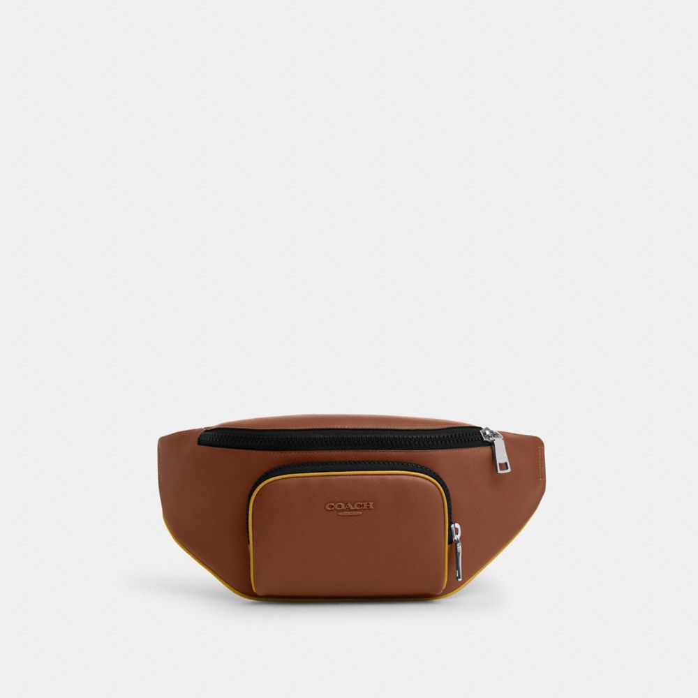 COACH CT713 Racer Belt Bag In Leather SV/SADDLE/YELLOW GOLD