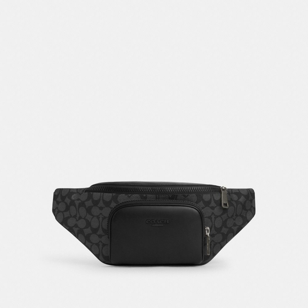 COACH CT714 Racer Belt Bag In Signature GUNMETAL/CHARCOAL/BLACK