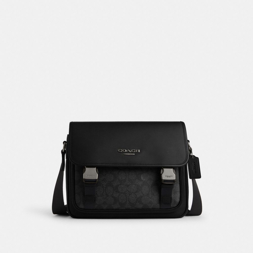 COACH CT716 Racer Messenger In Signature Canvas GUNMETAL/CHARCOAL/BLACK