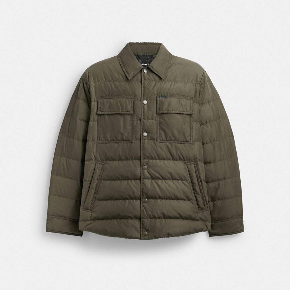 COACH CT733 Lightweight Shirt Down Jacket In Recycled Polyester Dark-Fern