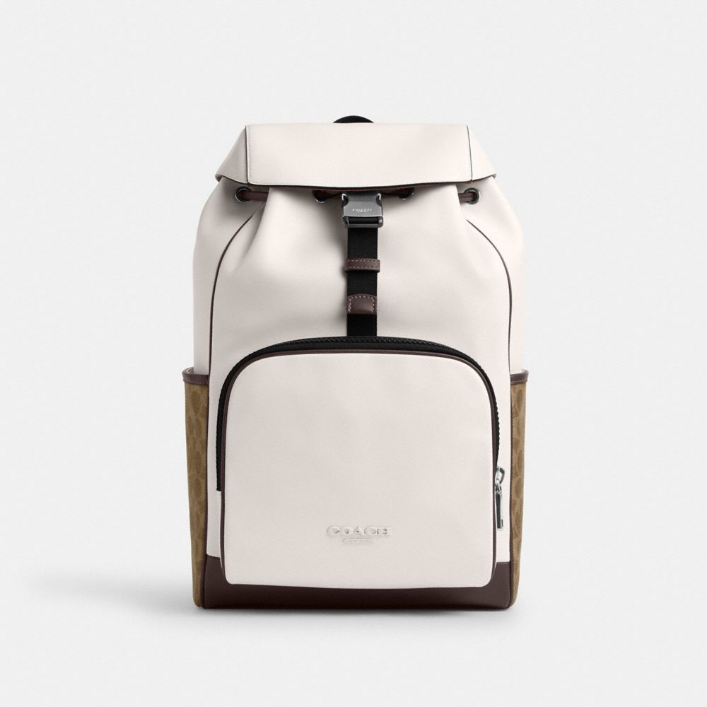 COACH CT751 Racer Backpack In Signature Colorblock SV/CHALK/TAN/MAPLE