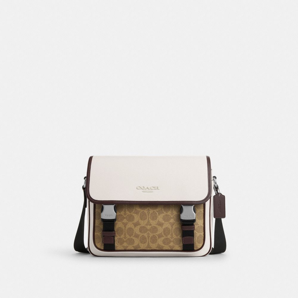 COACH CT753 Racer Messenger In Colorblock Signature Canvas SV/CHALK/TAN/MAPLE