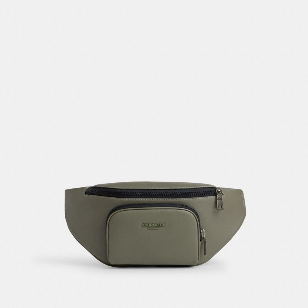 Racer Belt Bag In Smooth Leather - CT754 - Gunmetal/Military Green